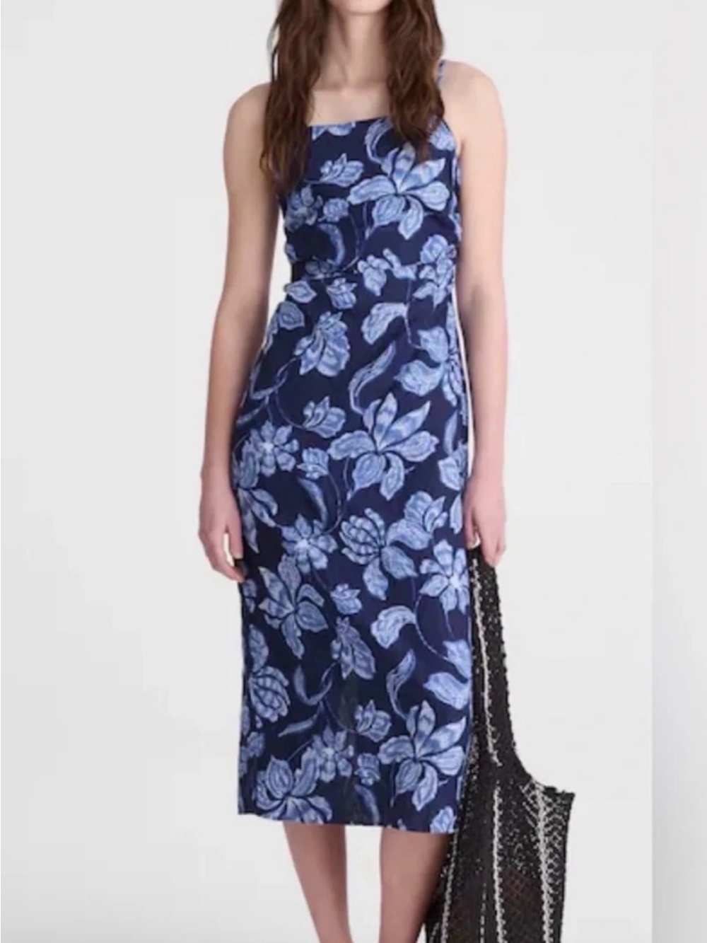 Madewell Navy Floral Linen Square-Neck Midi Dress size 10 NWT cottagecore summer
